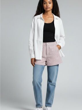 H&M White Lightweight Shirt Jacket with Hood